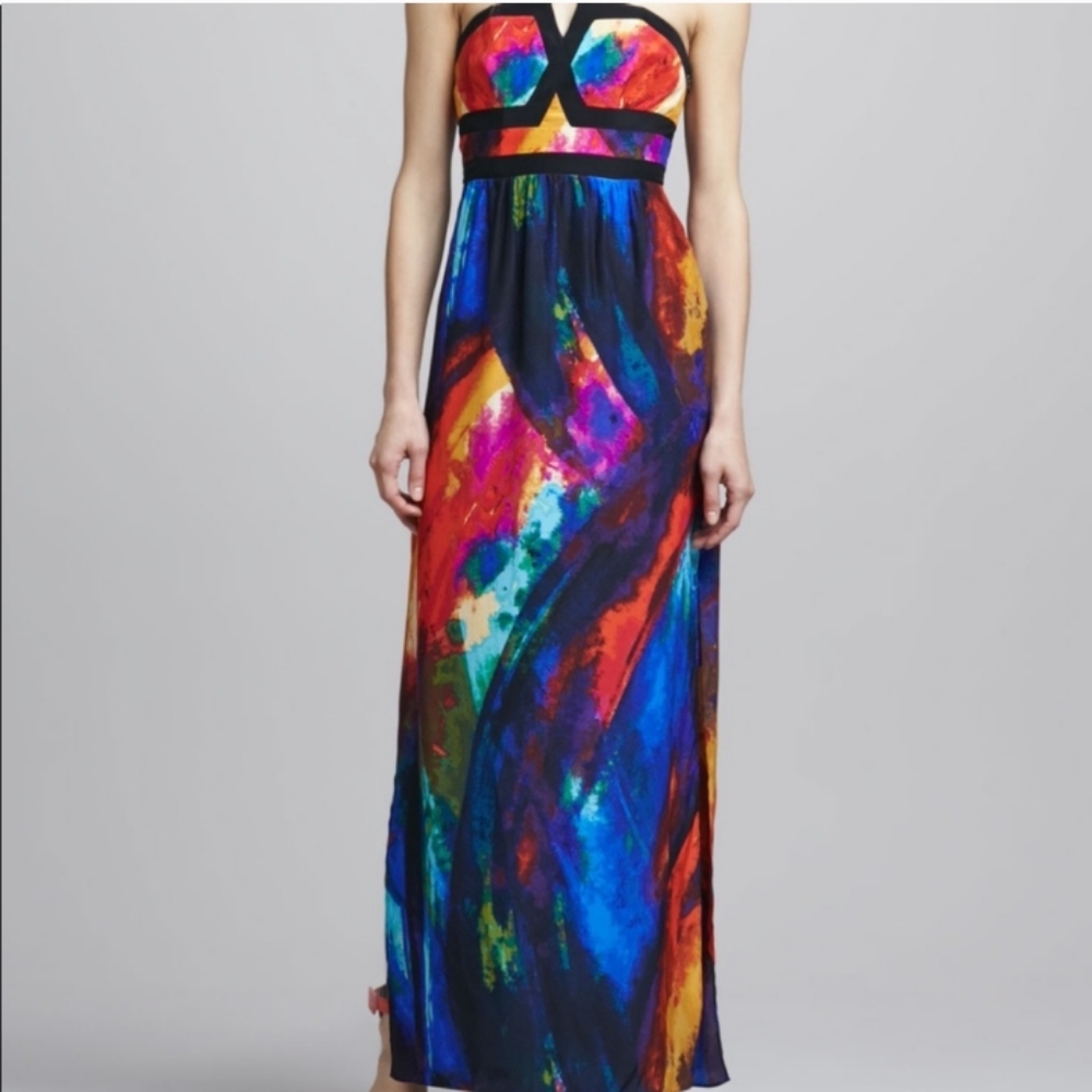 Alice & Trixie Valeria Silk Watercolor Strapless Maxi Gown Dress Small